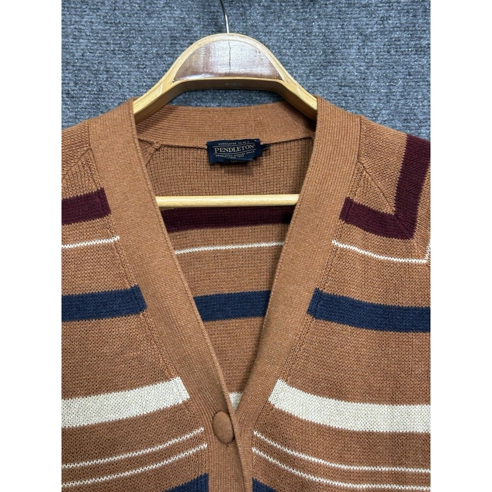 Pendleton Women’s Cardigan Sweater Small Brown Striped Button Front 100% Cotton - Picture 3 of 7